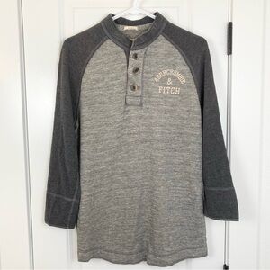 Y2K Abercrombie & Fitch Muscle‎ 3/4 Sleeve Henley Shirt Gray Mens Medium